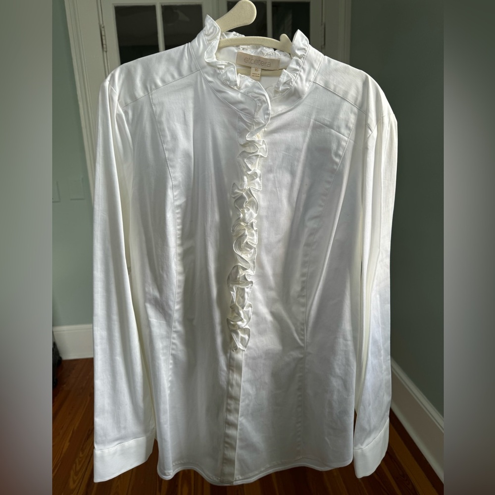 Etcetera White Ruffled Button Down Blouse - image 1